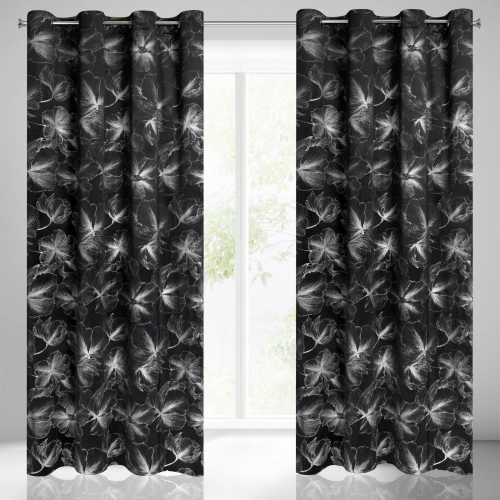 Záves 140x250 cm zamatový čierny strieborný na kovové krúžky STELLA