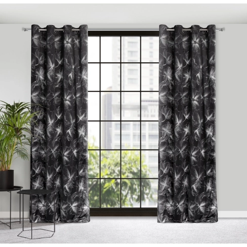 Záves 140x250 cm zamatový čierny strieborný na kovové krúžky STELLA