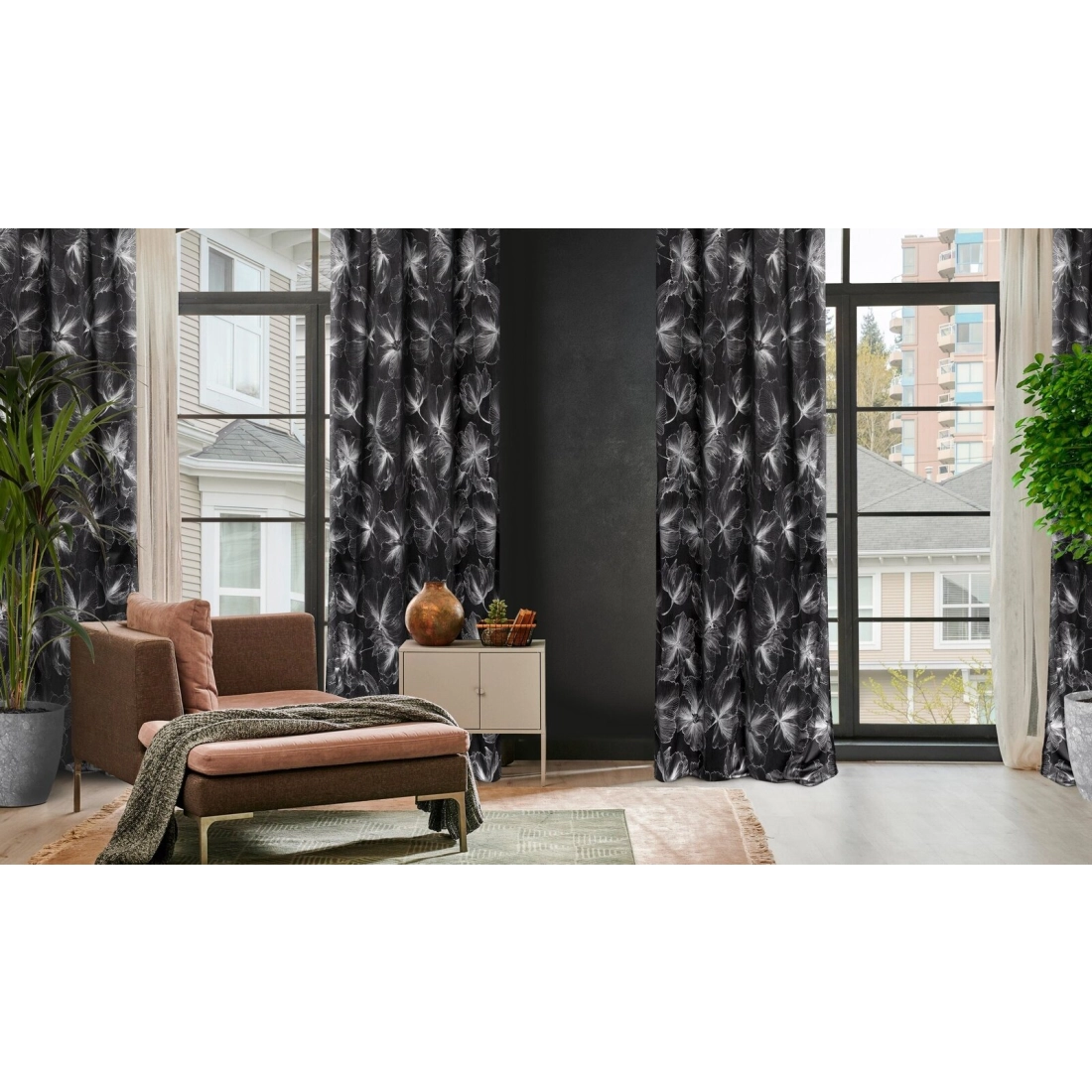 Záves 140x250 cm zamatový čierny strieborný na kovové krúžky STELLA