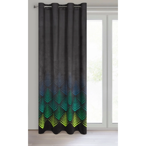 Záves 140x250 cm zamatový čierny, tyrkysový na kovové krúžky ANGELINA