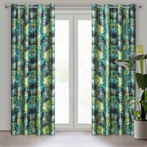 Záves 140x250 cm zamatový čierny zelený na kovové krúžky DAVOS