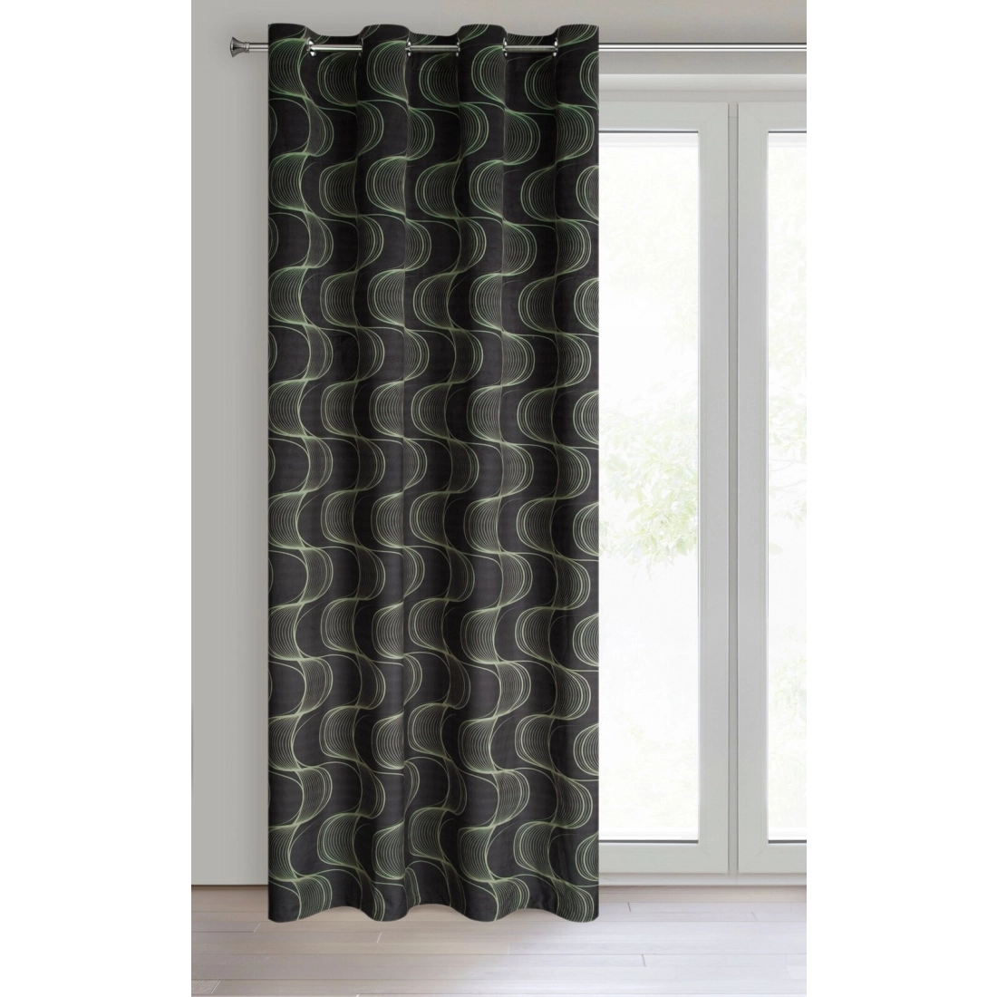 Záves 140x250 cm zamatový čierny, zelený na kovové krúžky POLA