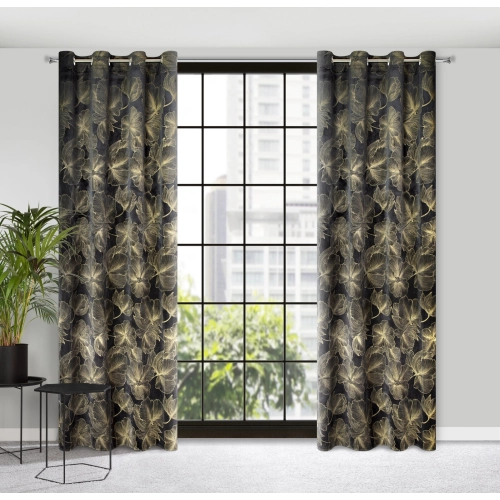 Záves 140x250 cm zamatový čierny zlatistý na kovové krúžky STELLA