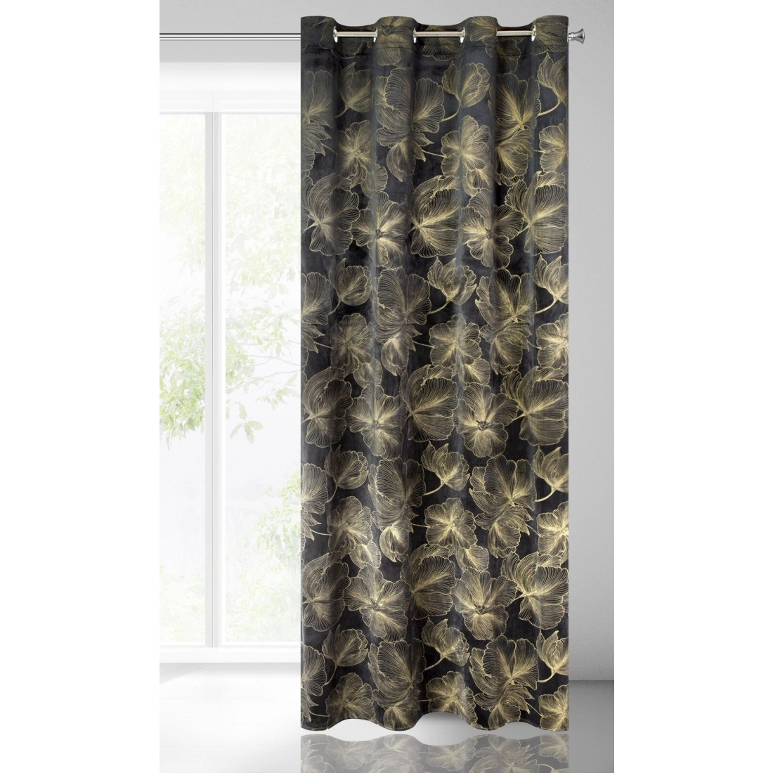 Záves 140x250 cm zamatový čierny zlatistý na kovové krúžky STELLA