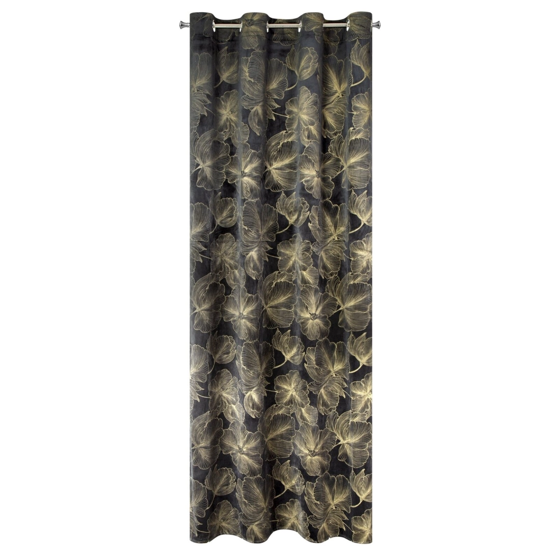 Záves 140x250 cm zamatový čierny zlatistý na kovové krúžky STELLA