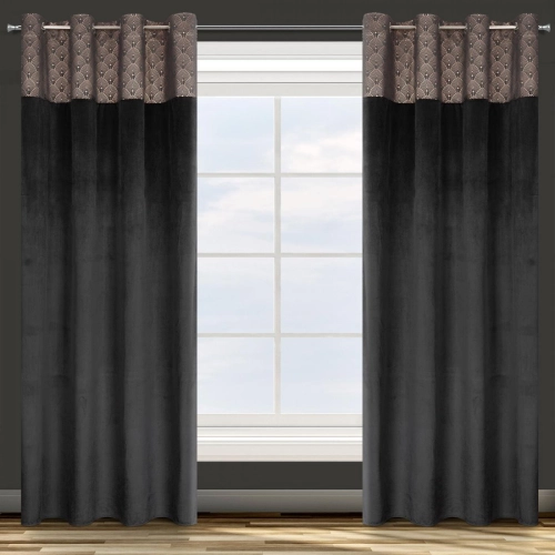 Záves 140x250 cm zamatový čierny zlatý na kovové krúžky AGNES