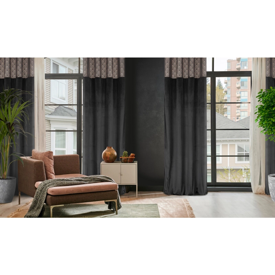 Záves 140x250 cm zamatový čierny zlatý na kovové krúžky AGNES