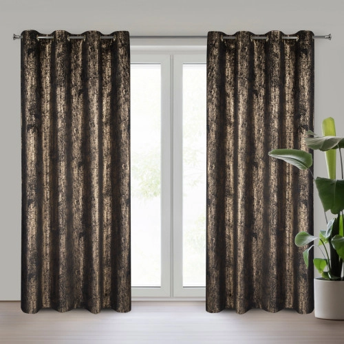 Záves 140x250 cm zamatový čierny zlatý na kovové krúžky DARA