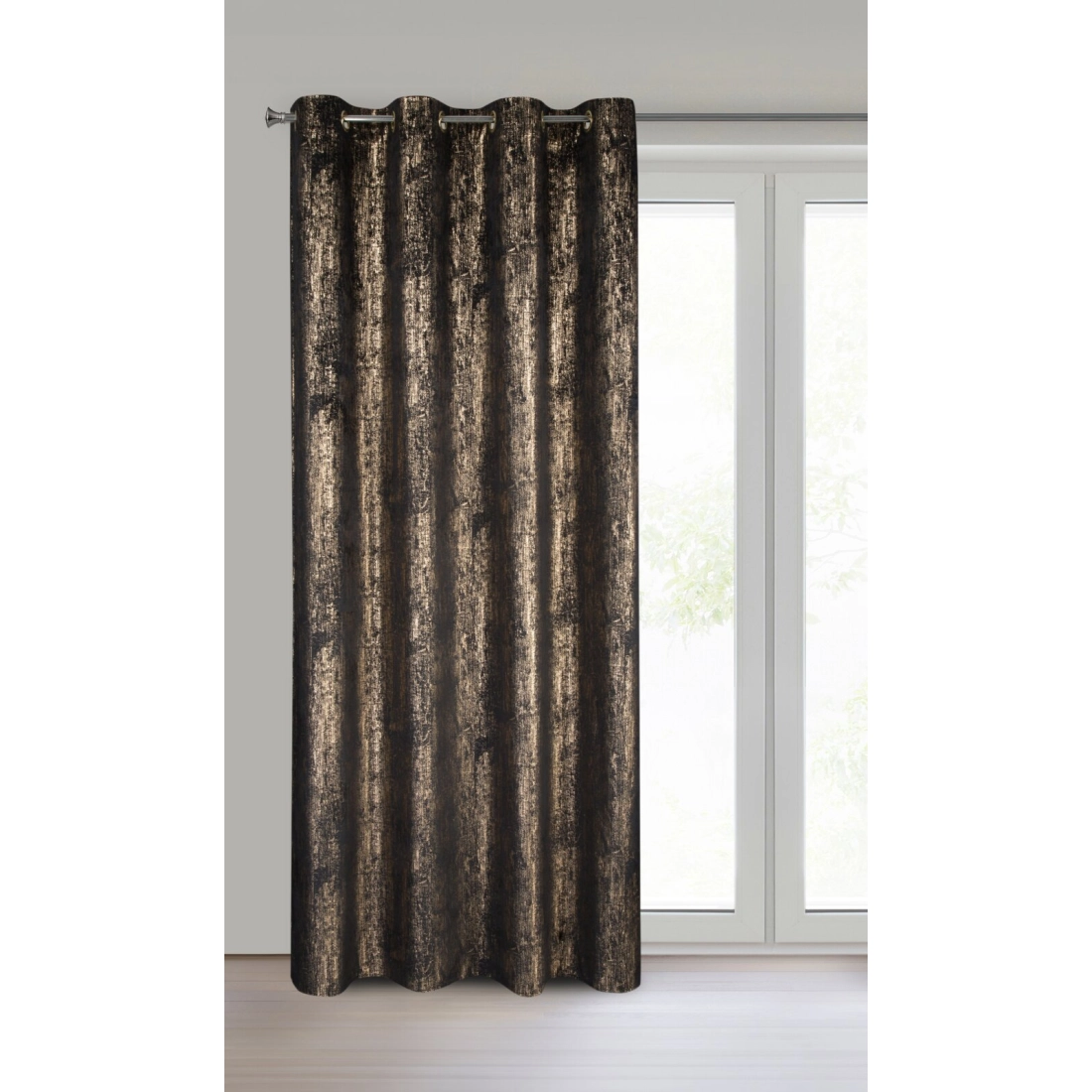 Záves 140x250 cm zamatový čierny zlatý na kovové krúžky DARA