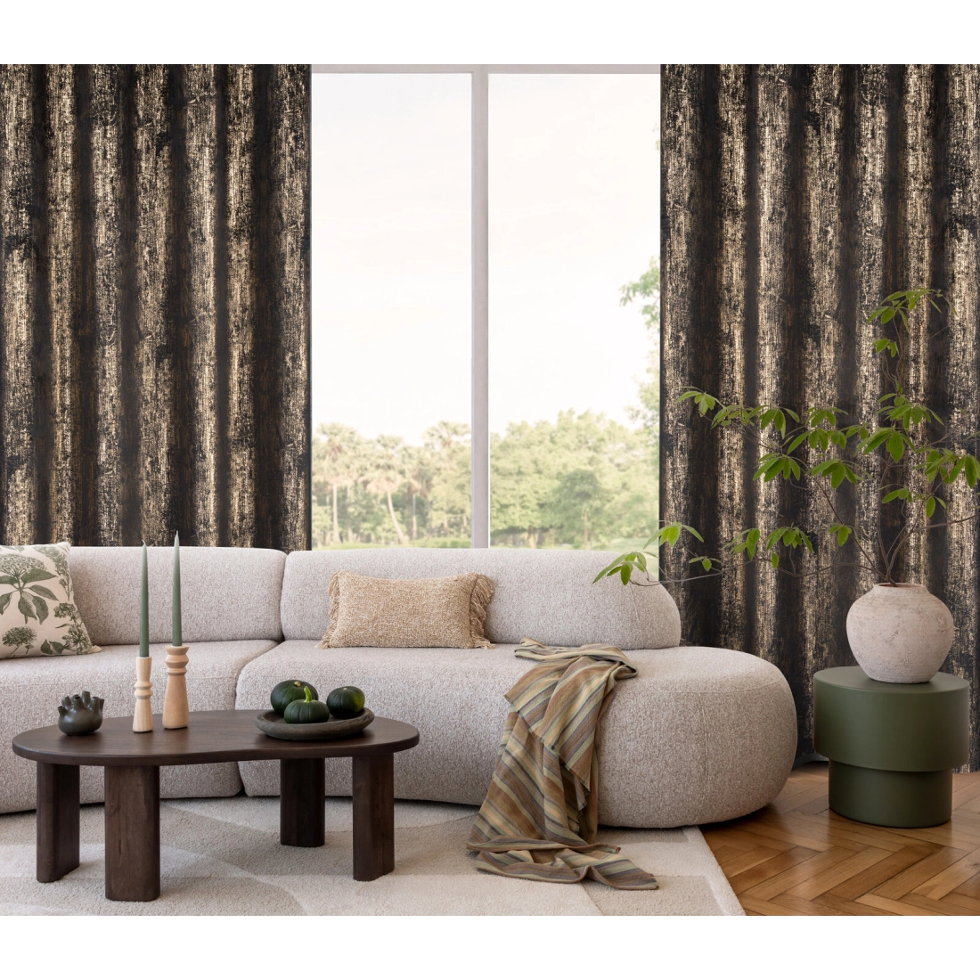 Záves 140x250 cm zamatový čierny zlatý na kovové krúžky DARA