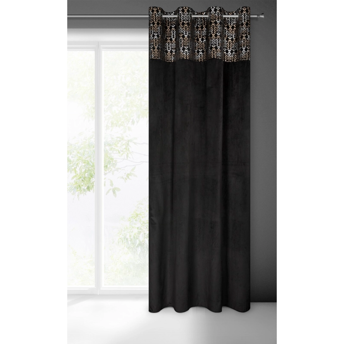 Závěs 140 x 250 cm sametový černý, zlatý na kovové kroužky LIZA