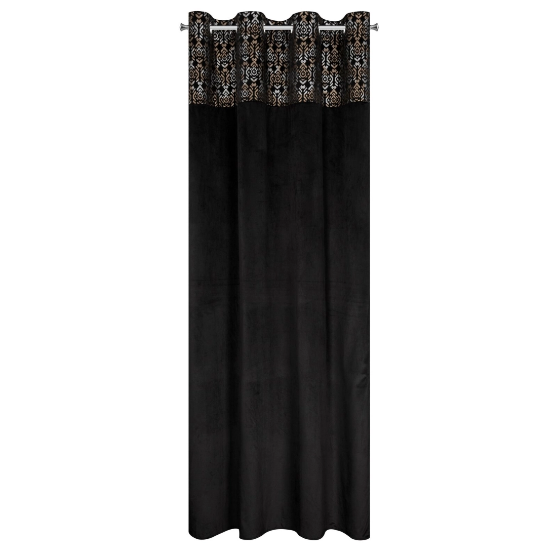 Závěs 140 x 250 cm sametový černý, zlatý na kovové kroužky LIZA