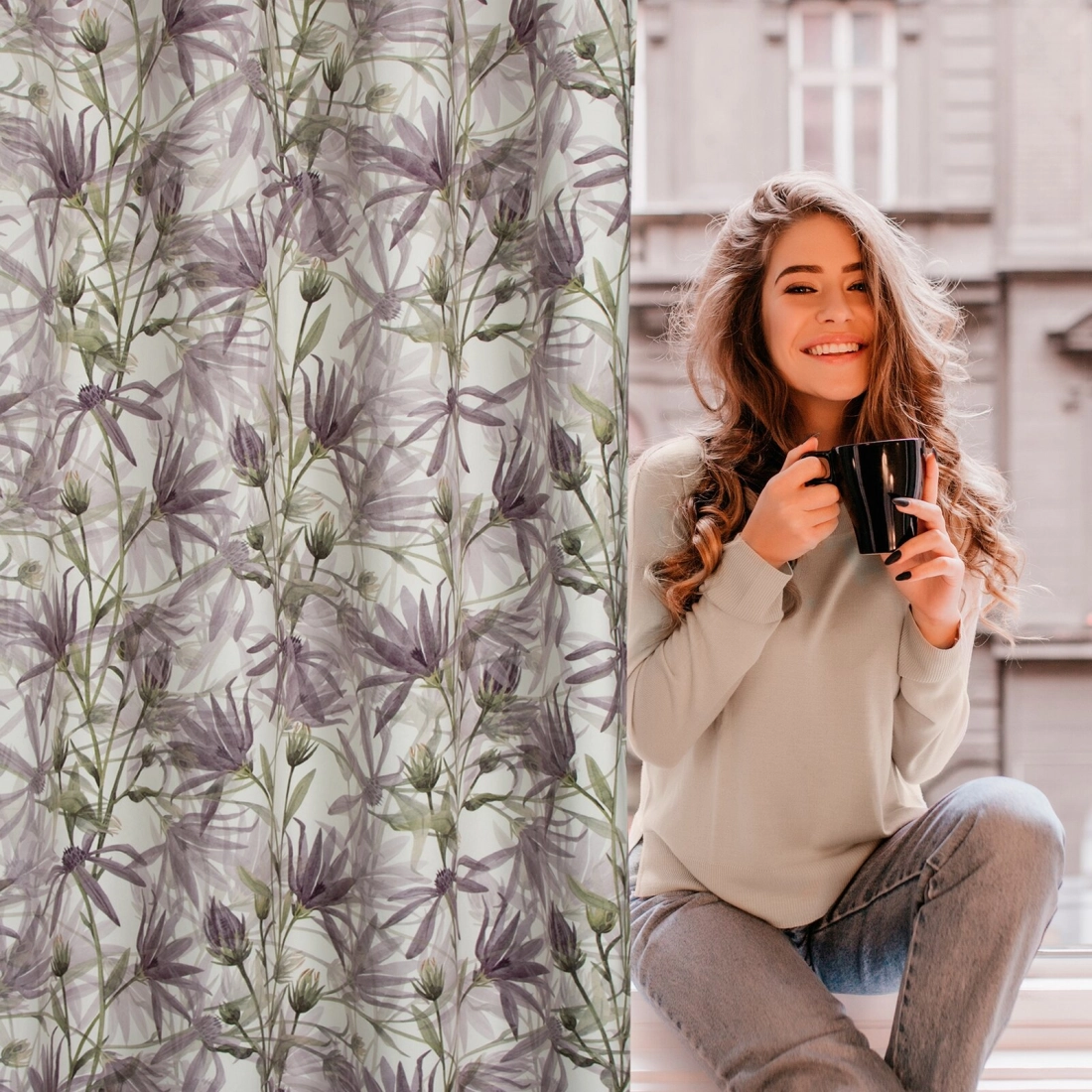 Záves 140x250 cm zamatový fialový zelený na kovové krúžky TESSA