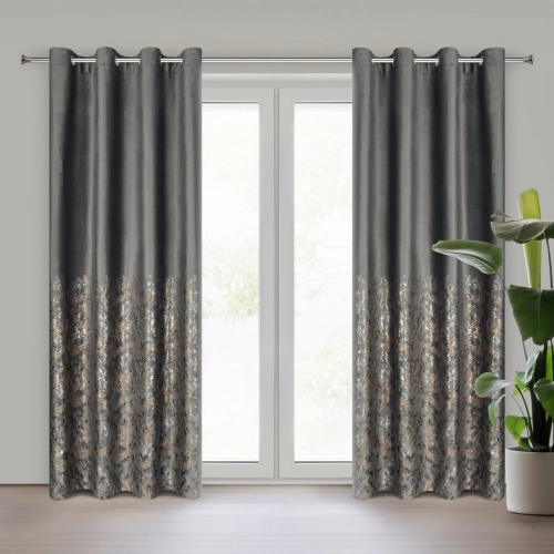 Závěs 140x250 cm sametový grafitový a šampaňský na kovové kroužky TORI