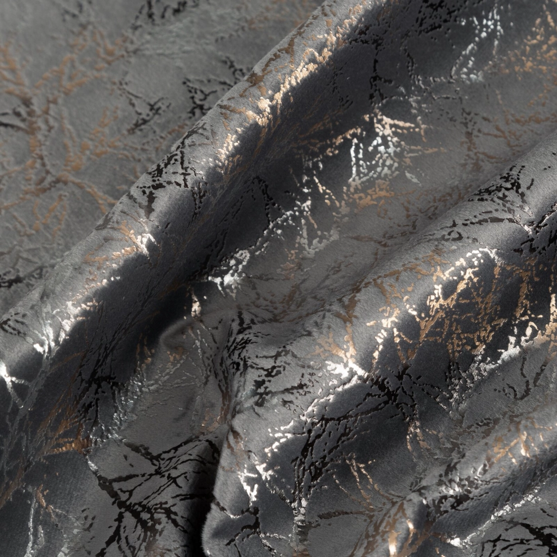 Závěs 140x250 cm sametový grafitový a šampaňský na kovové kroužky TORI