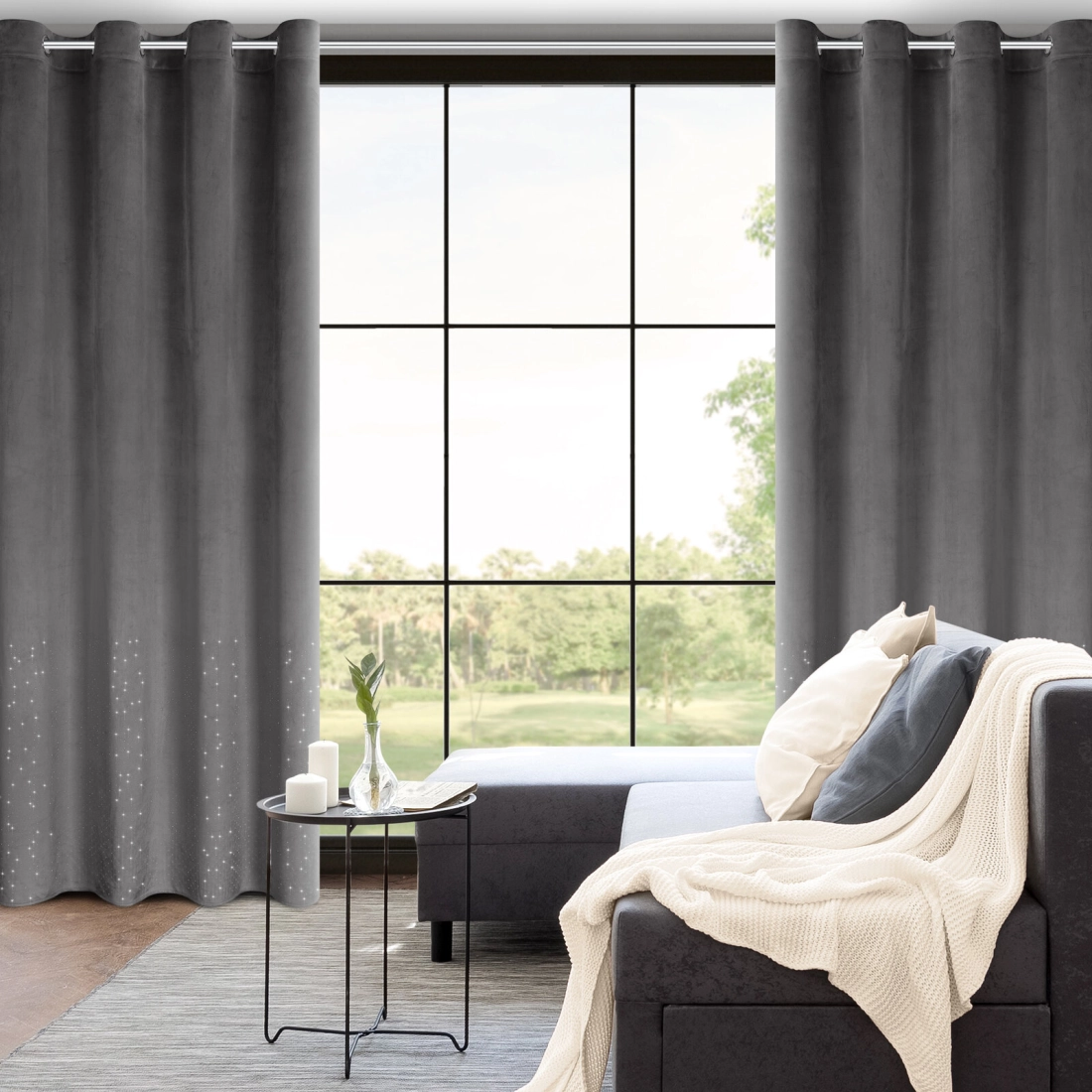 Záves 140x250 cm zamatový grafitový na kovové krúžky ARIADNA