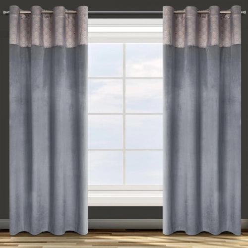 Záves 140x250 cm zamatový grafitový, zlatý na kovové krúžky AGNES Design 91