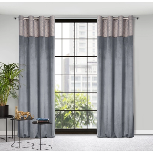 Záves 140x250 cm zamatový grafitový, zlatý na kovové krúžky AGNES Design 91