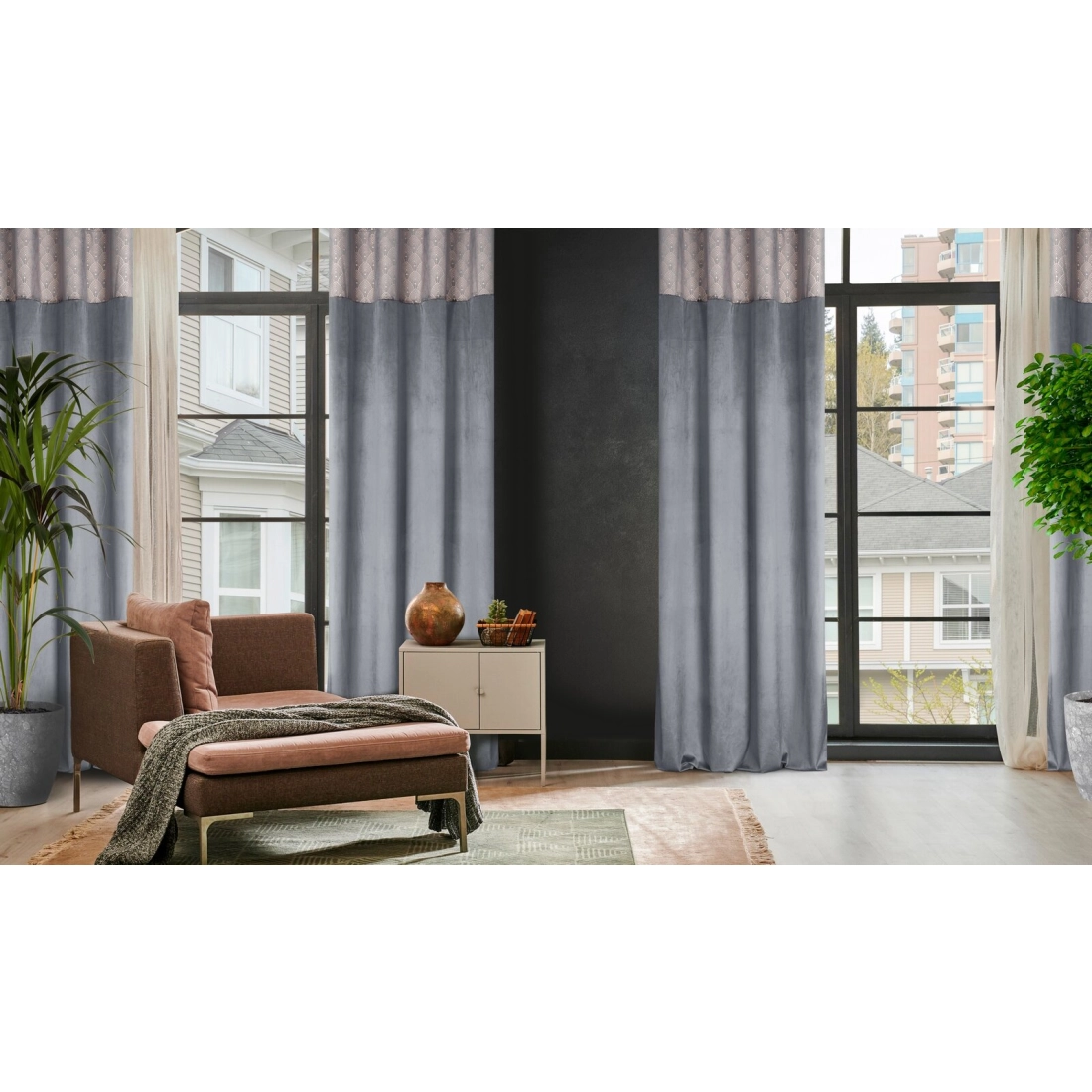 Záves 140x250 cm zamatový grafitový, zlatý na kovové krúžky AGNES Design 91