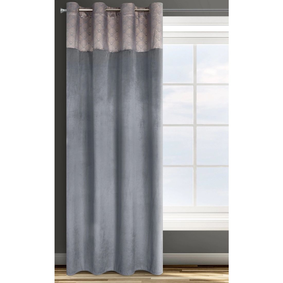 Záves 140x250 cm zamatový grafitový, zlatý na kovové krúžky AGNES Design 91