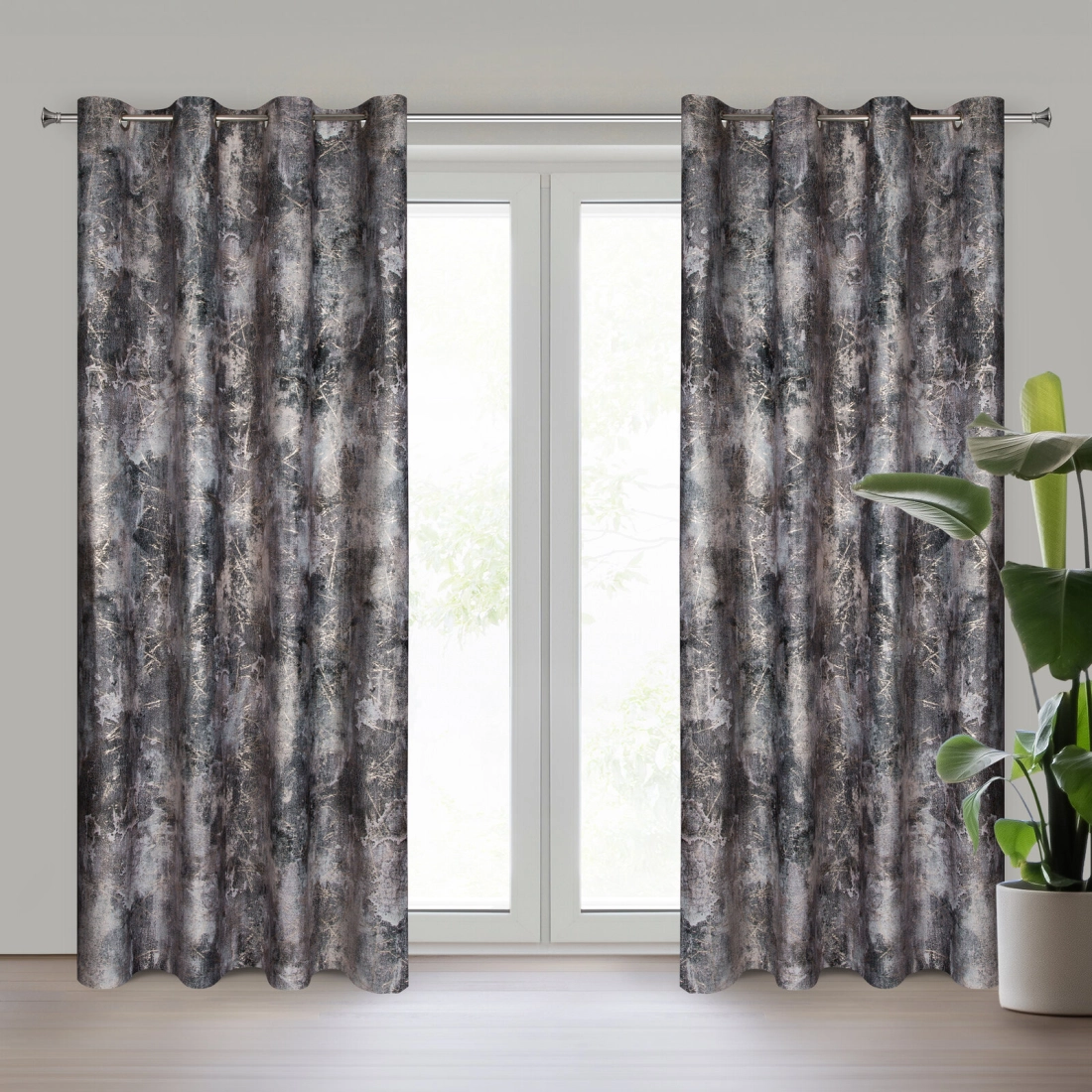 Záves 140x250 cm zamatový hnedý sivý na kovové krúžky ESTER