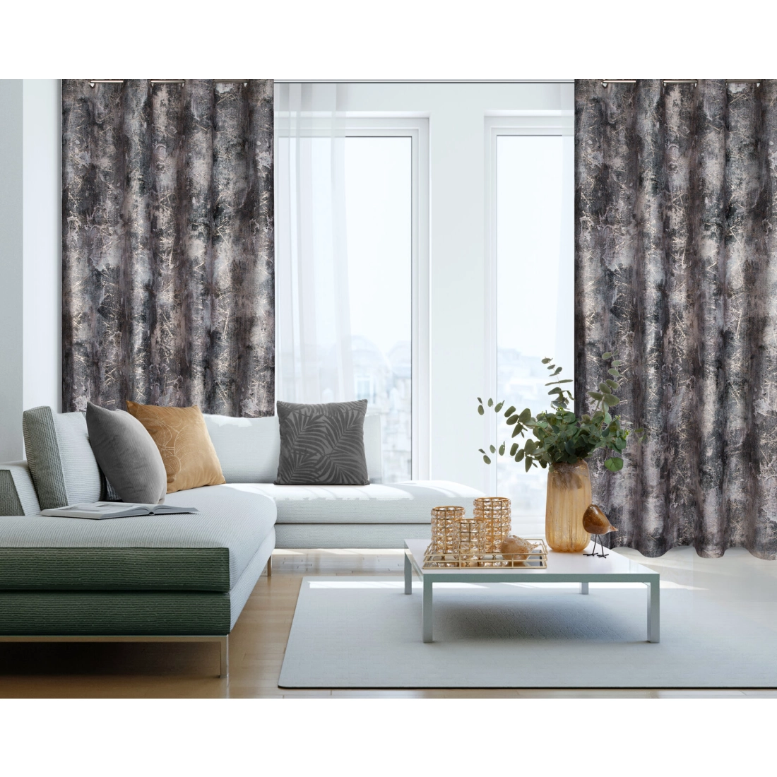 Záves 140x250 cm zamatový hnedý sivý na kovové krúžky ESTER