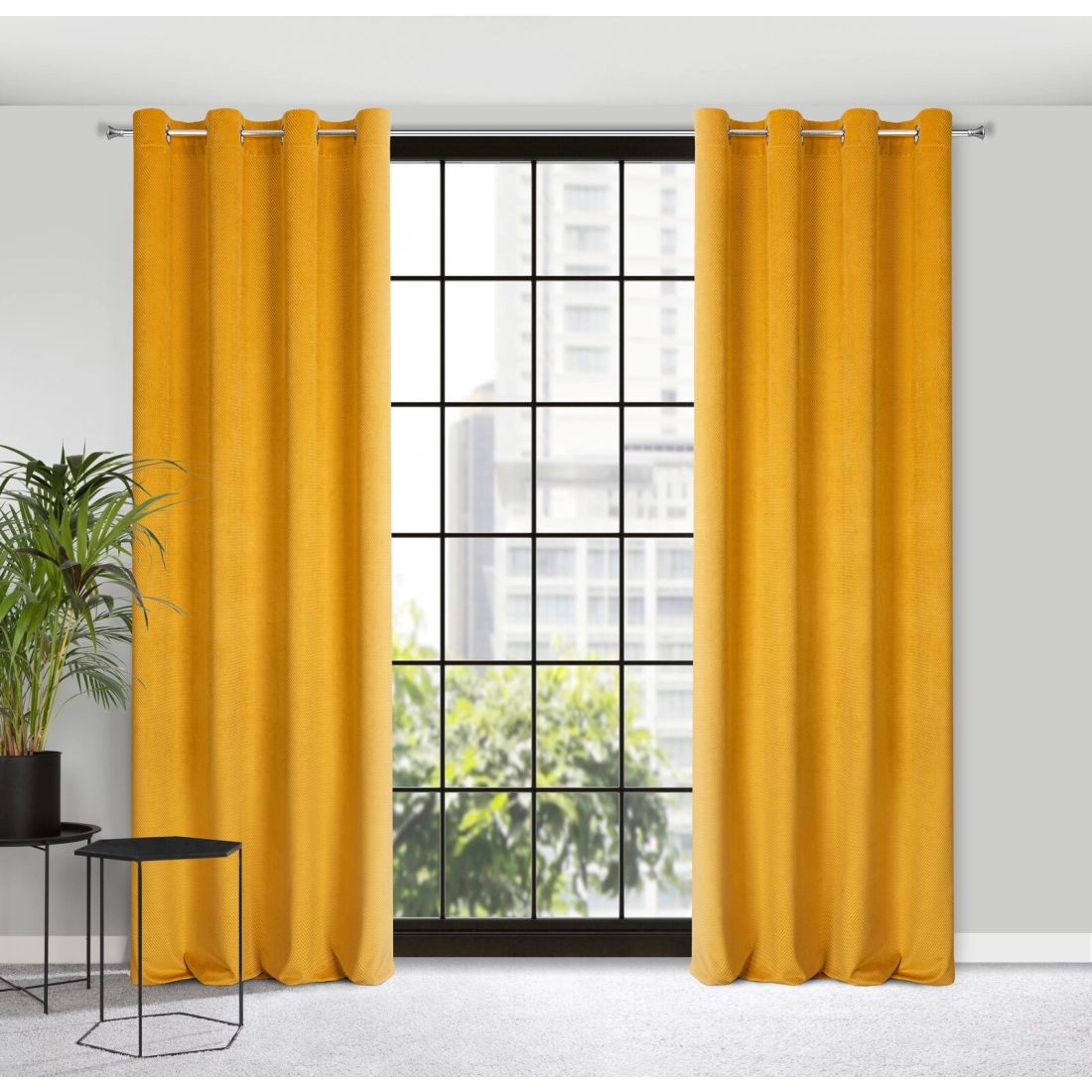 Závěs 140 x 250 cm sametový hořčicový na kovových kroužcích ELIZA