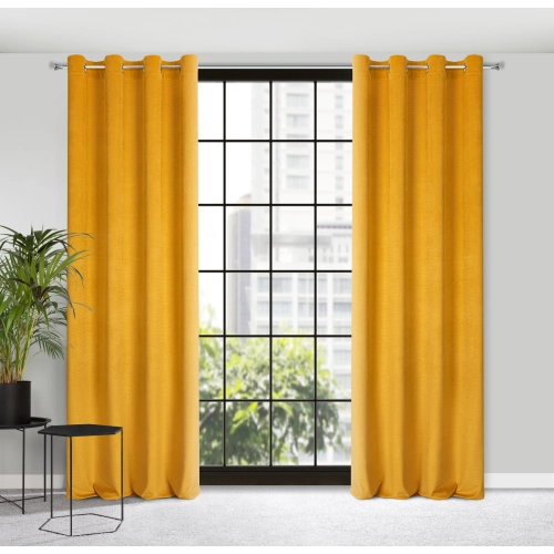 Závěs 140 x 250 cm sametový hořčicový na kovových kroužcích ELIZA