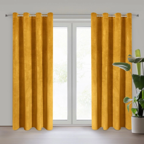 Záves 140x250 cm zamatový horčicový na kovové krúžky RIA Diva Line