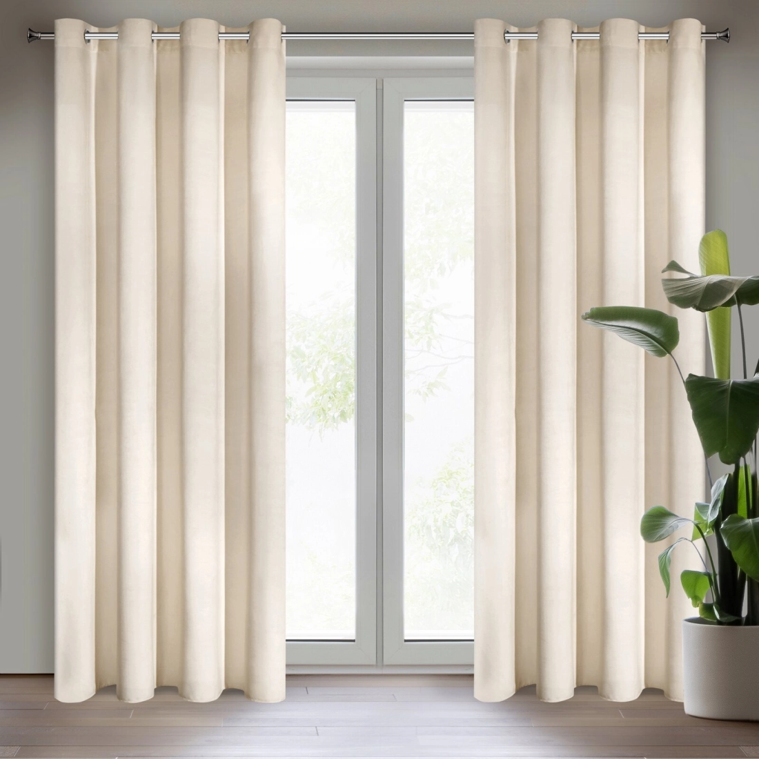 Sametový závěs 140x250 cm v jasně béžové barvě na kovových kroužcích RIA Diva Line