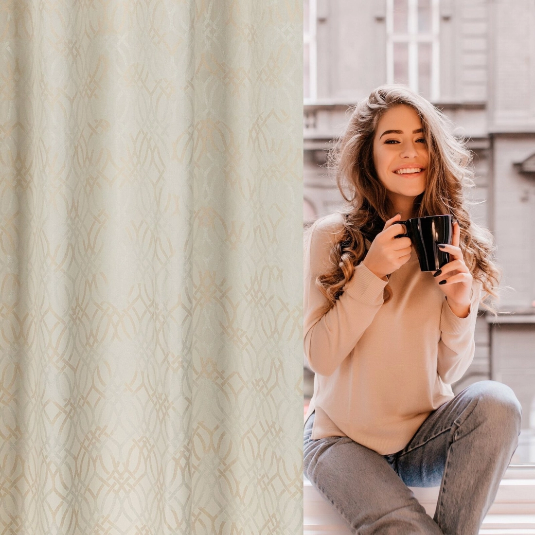 Záves 140x250 cm zamatový krémový na kovové krúžky ARETA