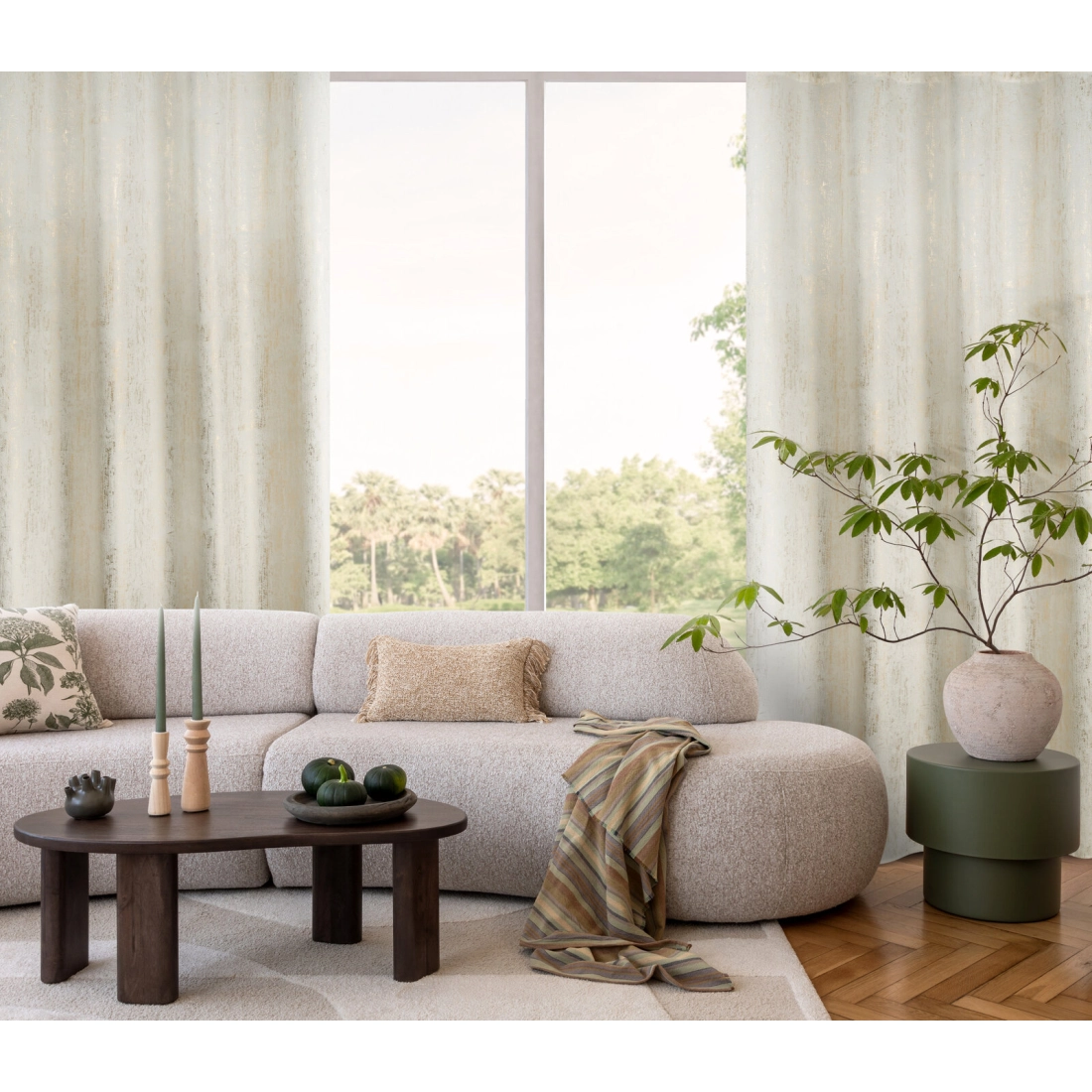 Záves 140x250 cm zamatový krémový na kovové krúžky DARA