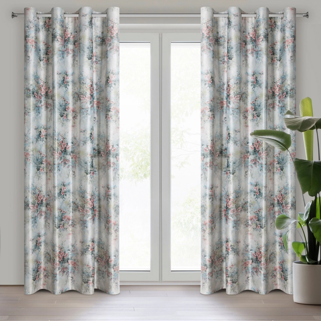 Záves 140x250 cm zamatový krémový, ružový na kovové krúžky MARISA