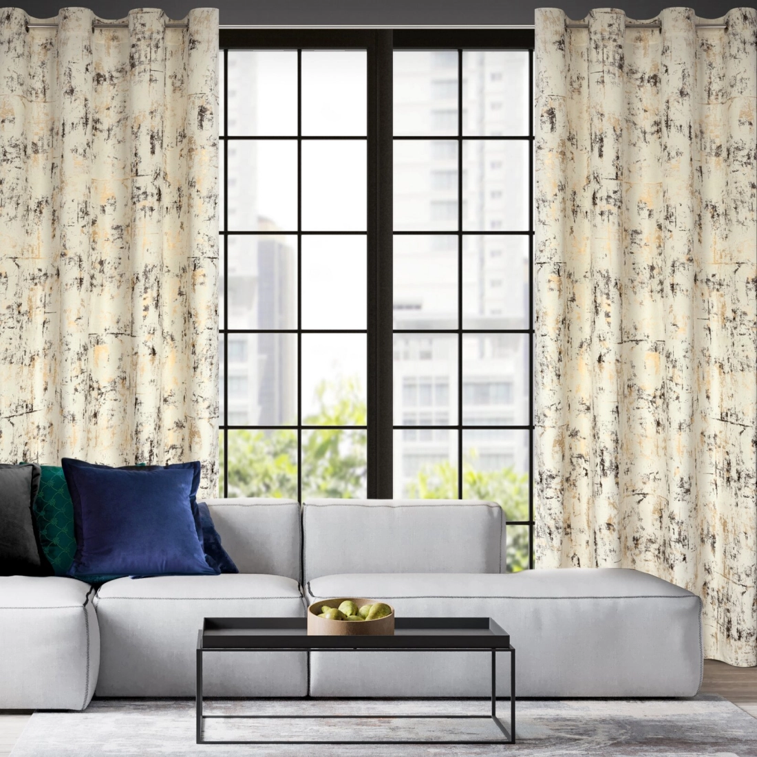 Záves 140x250 cm zamatový krémový so zlatou potlačou na kovové krúžky TONIA