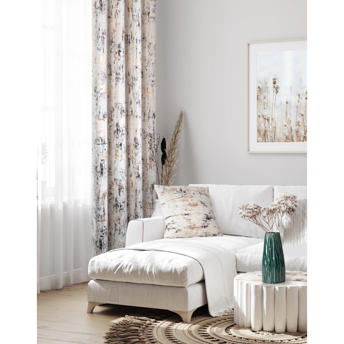 Záves 140x250 cm zamatový krémový so zlatou potlačou na kovové krúžky TONIA