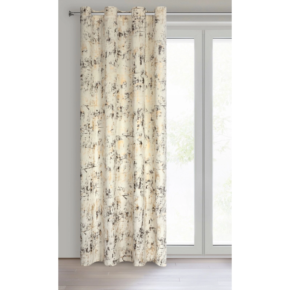 Záves 140x250 cm zamatový krémový so zlatou potlačou na kovové krúžky TONIA