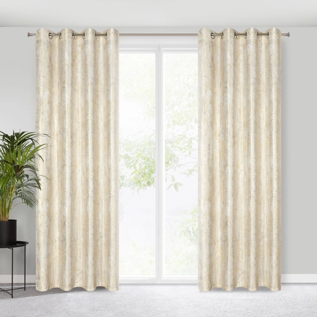 Záves 140x250 cm zamatový krémový so zlatým efektom na kovové krúžky MALIA