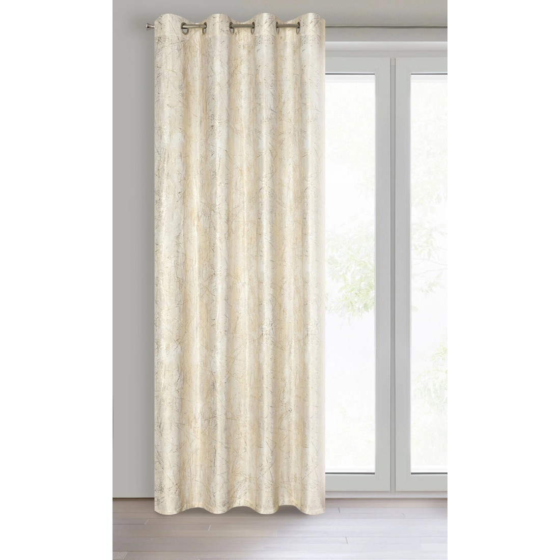 Záves 140x250 cm zamatový krémový so zlatým efektom na kovové krúžky MALIA