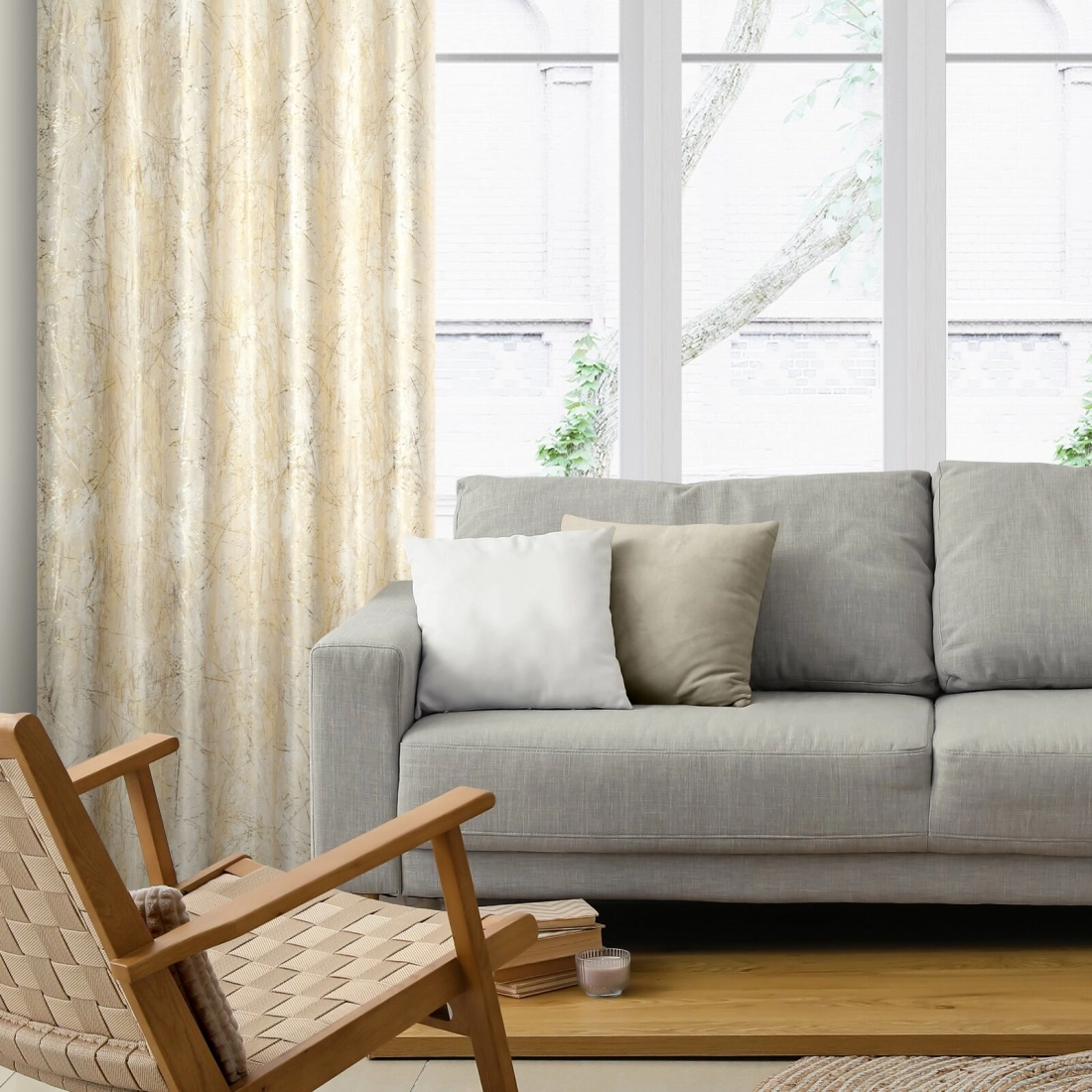 Záves 140x250 cm zamatový krémový so zlatým efektom na kovové krúžky MALIA