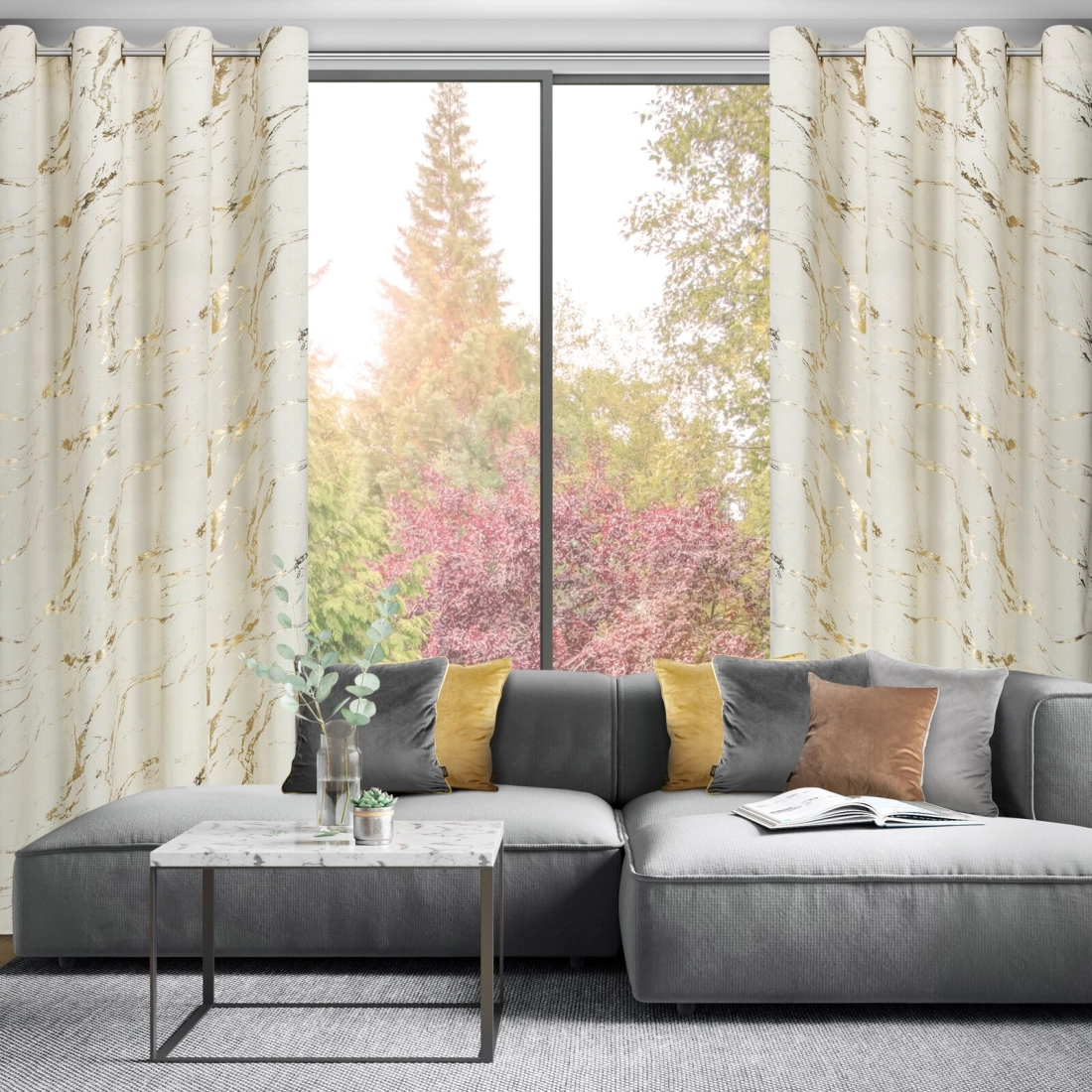 Závěs 140x250 cm sametový krémově zlatý na kovové kroužky MOLLY