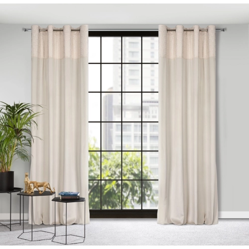 Záves 140x250 cm zamatový krémový zlatý na kovové krúžky AGNES