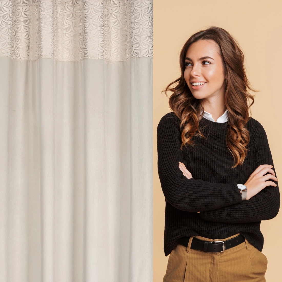 Záves 140x250 cm zamatový krémový zlatý na kovové krúžky AGNES