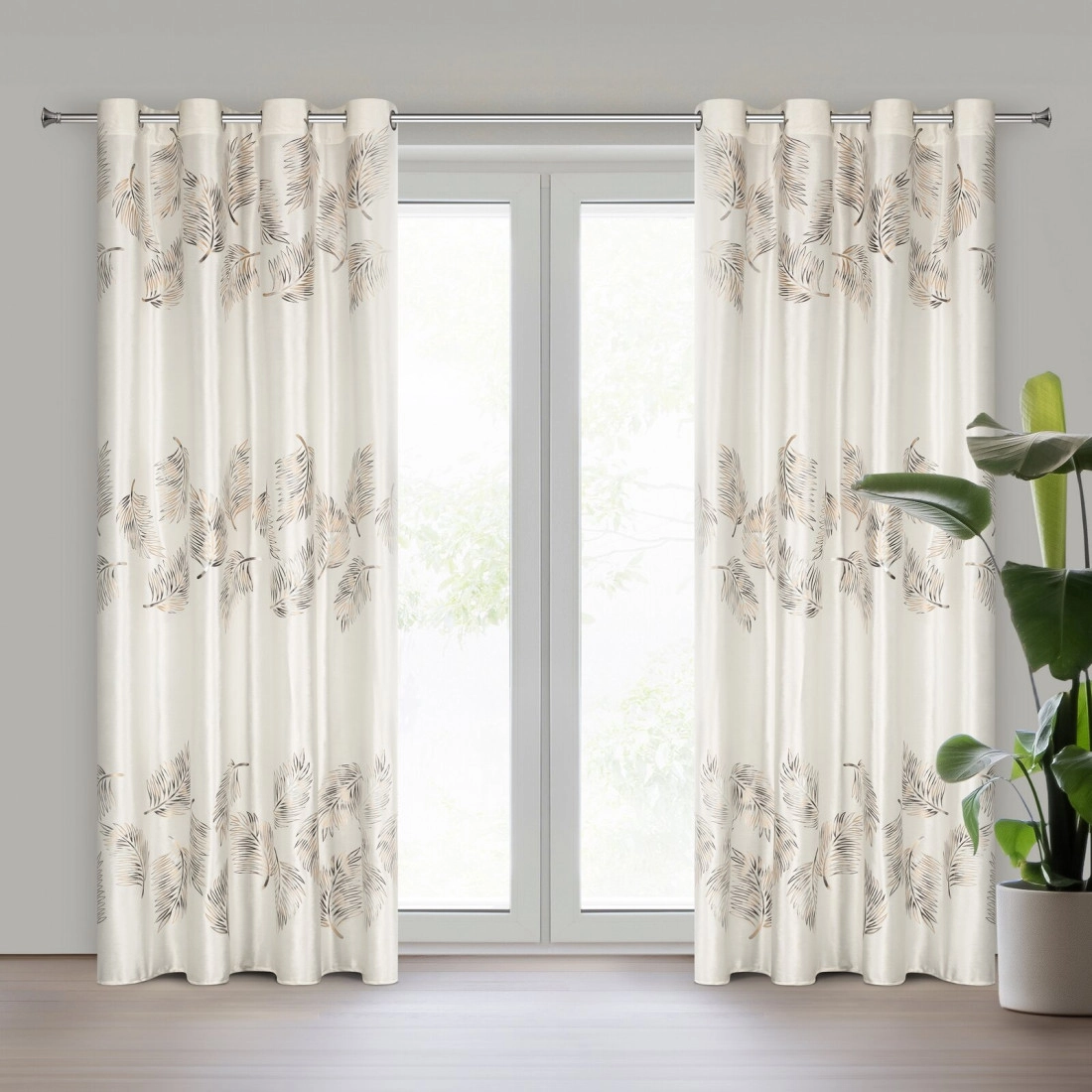 Záves 140x250 cm zamatový krémový zlatý na kovové krúžky IDALIA