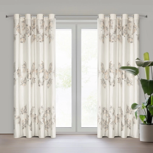 Záves 140x250 cm zamatový krémový zlatý na kovové krúžky IDALIA