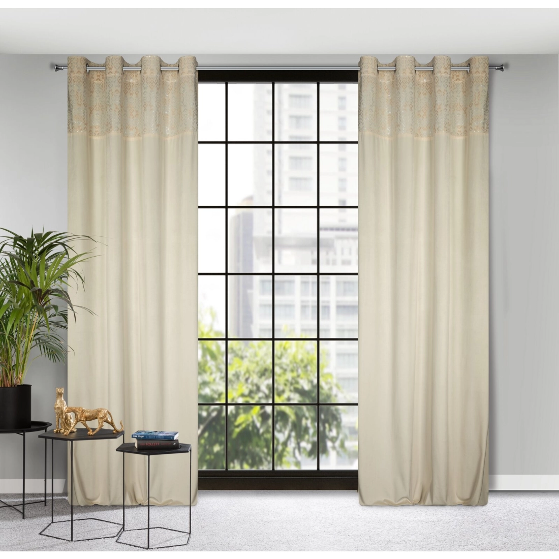 Záves 140x250 cm zamatový krémový, zlatý na kovové krúžky LIZA