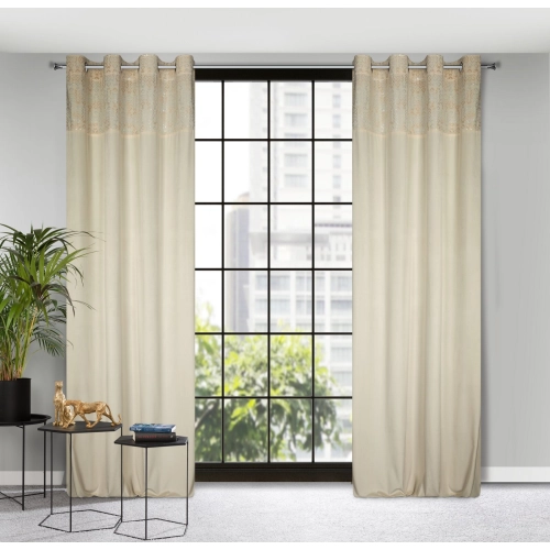 Záves 140x250 cm zamatový krémový, zlatý na kovové krúžky LIZA