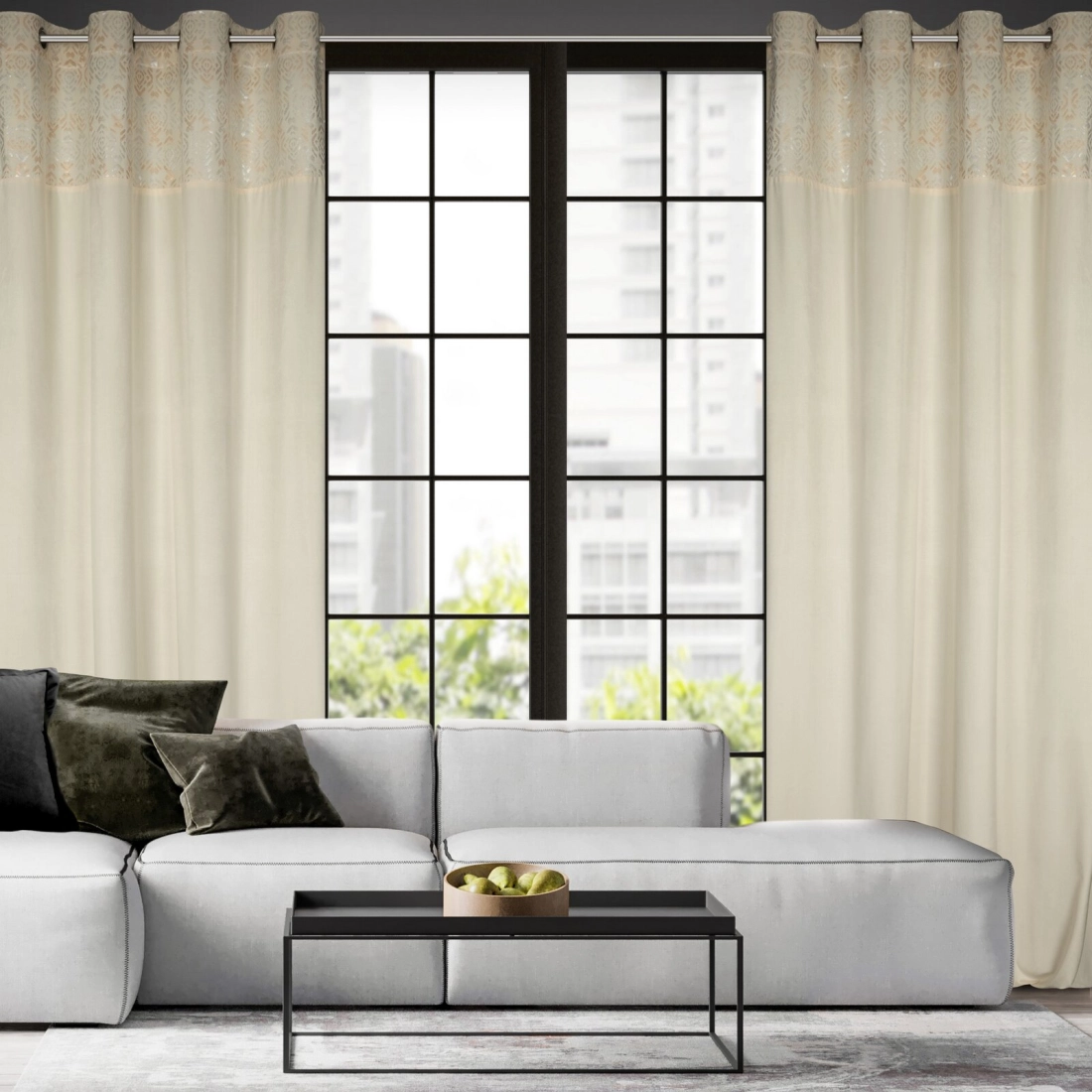 Záves 140x250 cm zamatový krémový, zlatý na kovové krúžky LIZA