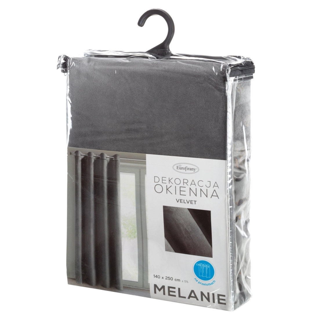 Záves 140x250 cm zamatový matný oceľový na kovové krúžky MELANIE