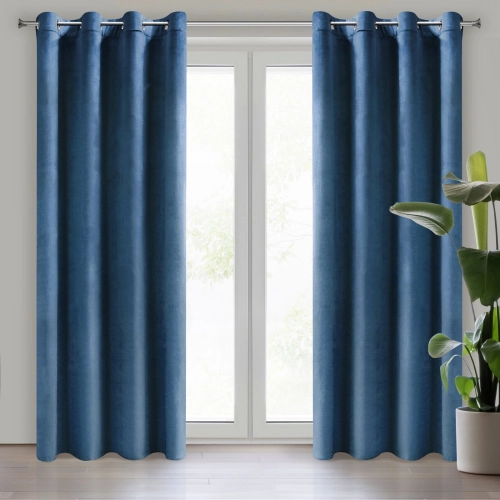 Záves 140x250 cm zamatový matný tmavomodrý na kovové krúžky MELANIE