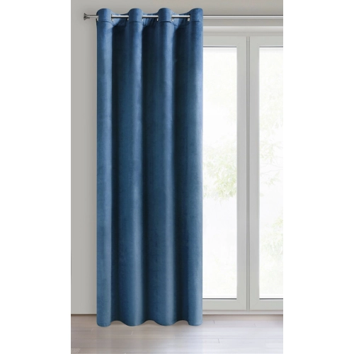 Záves 140x250 cm zamatový matný tmavomodrý na kovové krúžky MELANIE
